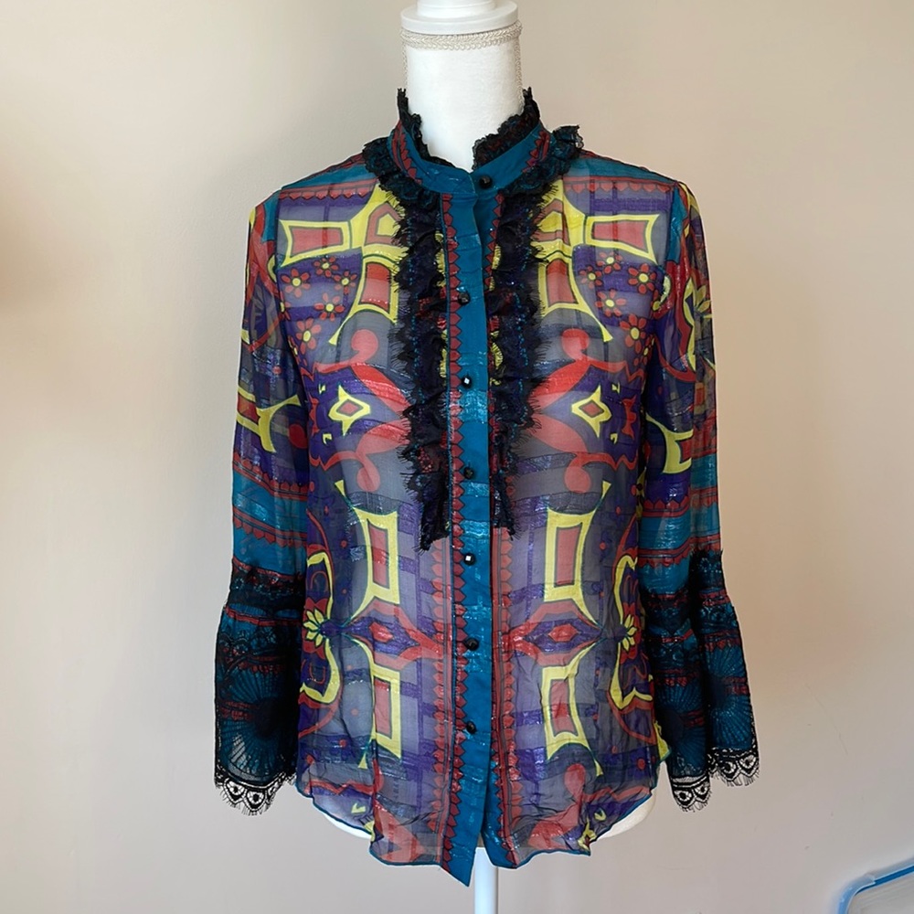 Rare Anna Sui Inc print blouse size XS